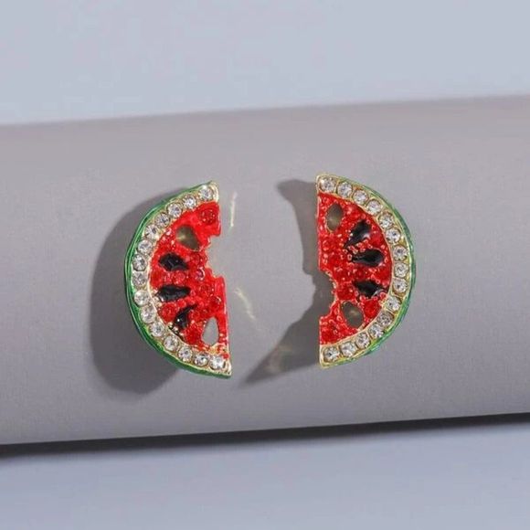 7/$35 Watermelon Stud Earrings Crystal Watermelon Studs Fun Earrings - Picture 4 of 5